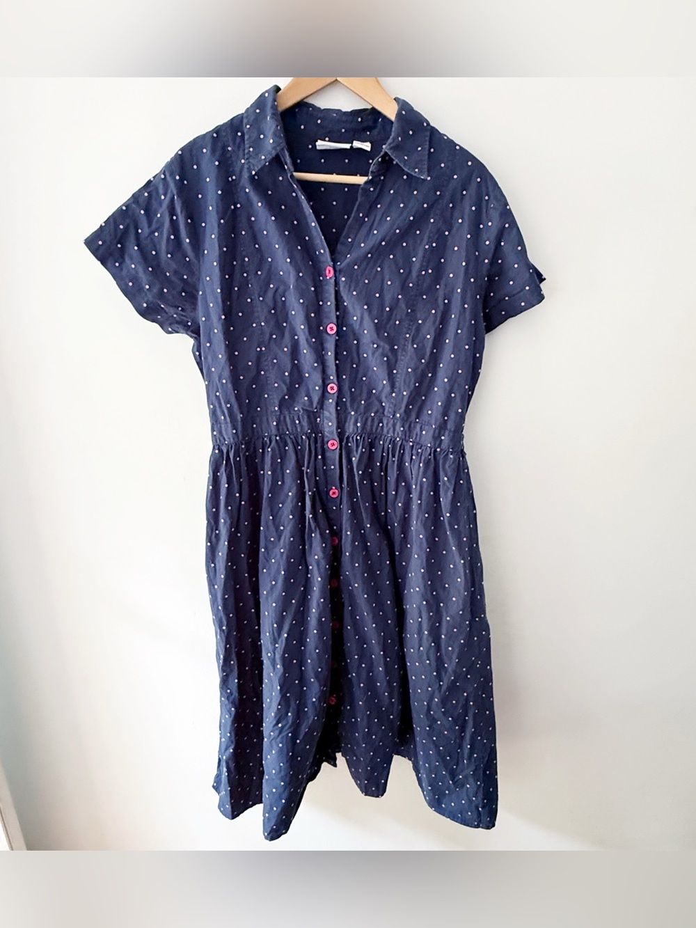 Vermont Country Store Women 100% Cotton Polka Dot Button Down Midi Dress XL Blue